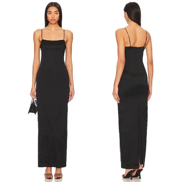 Lovers and Friends | NWT Ricky Maxi Dress in Black Taffeta 90s Minimalism M - Picture 1 of 10